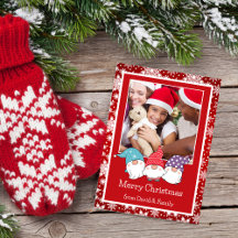 Rode en witte sneeuwvlokken en kabouters fotokaart