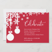 Rode en witte sneeuwvlokken en kerstversieringen kaart (Voorkant)