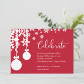 Rode en witte sneeuwvlokken en kerstversieringen kaart (Staand voorkant)