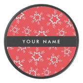 Rode en witte sneeuwvlokken, Jouw naam, Personalis Hockey Puck (Voorkant)