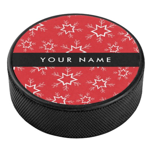 Rode en witte sneeuwvlokken, Jouw naam, Personalis Hockey Puck (3/4)