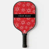 Rode en witte sneeuwvlokken, Jouw naam, Personalis Pickleball Paddle (Voorkant)