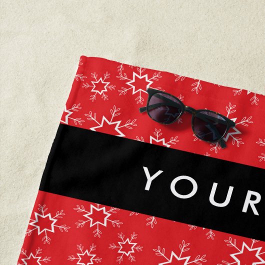 Rode en witte sneeuwvlokken, Jouw naam, Personalis Strandlaken (In situ)