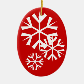 Rode en Witte Sneeuwvlokken Keramisch Ornament