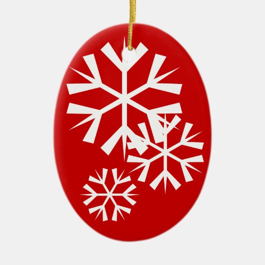 Rode en Witte Sneeuwvlokken Keramisch Ornament (Voorkant)