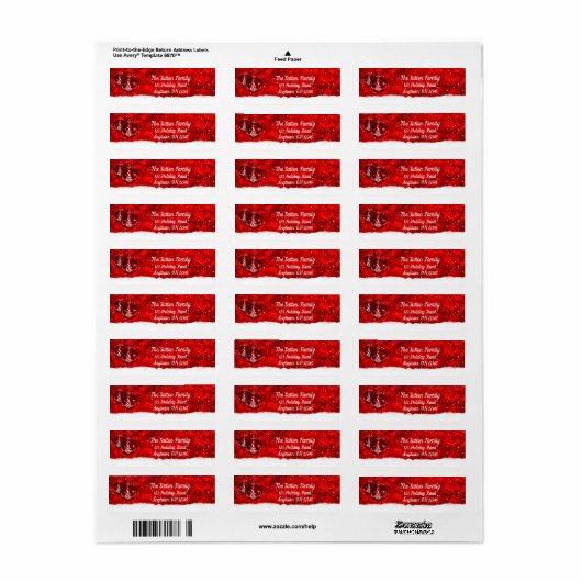 Rode en witte sneeuwvlokken | Kerstadres Etiket (Full Sheet)