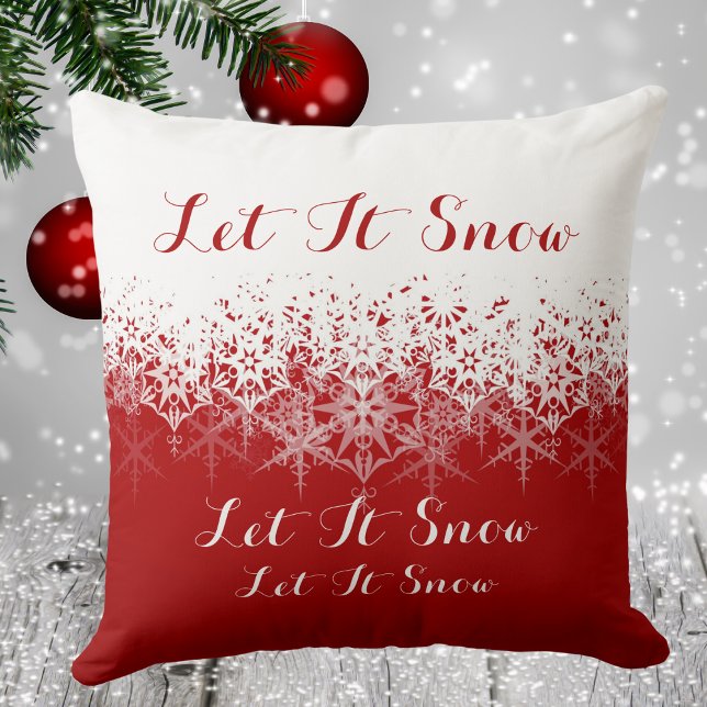 Rode en witte sneeuwvlokken, laat het sneeuwen, kussen (Red and White Snowflakes, Let It Snow, Throw Pillow)