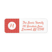 Rode en Witte Sneeuwvlokken Monogram Etiket (Voorkant)