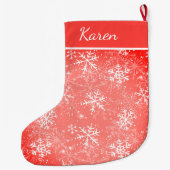 Rode en witte sneeuwvlokken noemen kerst grote kerstsok (Achterkant)