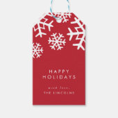 Rode en witte sneeuwvlokken | PRETTIGE FEESTDAGEN Cadeaulabel (Voorkant)