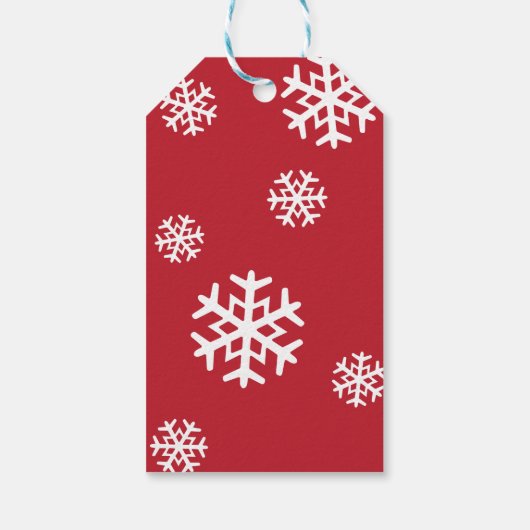 Rode en witte sneeuwvlokken | PRETTIGE FEESTDAGEN Cadeaulabel (Achterkant)