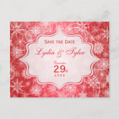 Rode en witte sneeuwvlokken Save the Date Kaart (Voorkant)