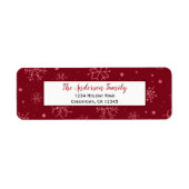 Rode en witte sneeuwvlokken | Terugkeeradres feest Etiket (Voorkant)