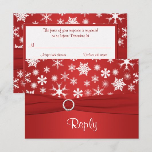 Rode en Witte Sneeuwvlokken Trouw Antwoordkaart 2 Kaart (Voorkant / Achterkant)