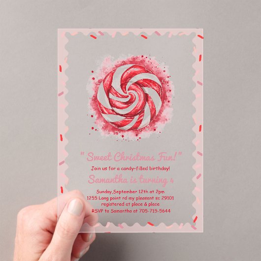 Rode en witte Snoep winterverjaardag Acryl Uitnodigingen (Insitu (Draagbaar))
