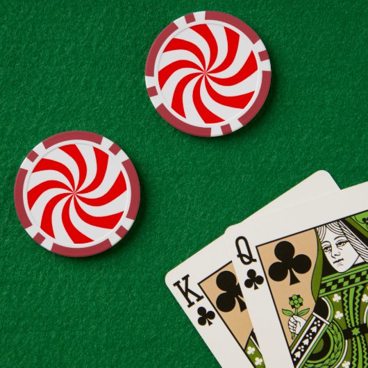 Rode en witte spiraalvormige print poker chips (Pokertafel (Dubbel))