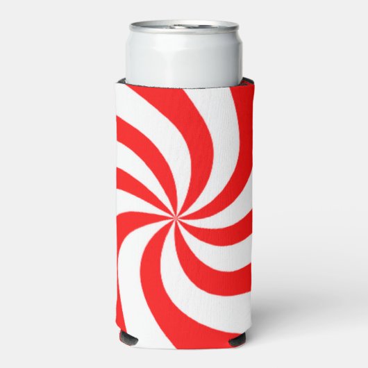Rode en witte spiraalvormige print seltzer blikjeskoeler (Seltzer Voorkant)