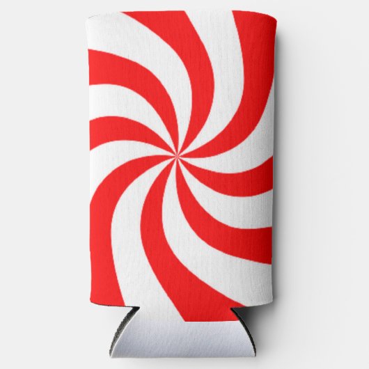 Rode en witte spiraalvormige print seltzer blikjeskoeler (Voorkant)
