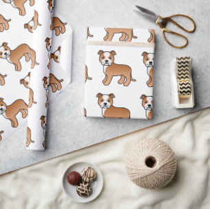 Rode En Witte Staffie Mopshond Tekening Patroon Cadeaupapier