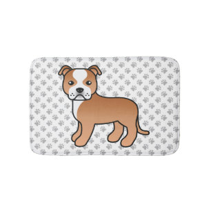 Rode En Witte Staffie Schattige Cartoon Hond & Poo Badmat