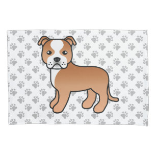 Rode En Witte Staffie Schattige Cartoon Hond & Poo Kussensloop