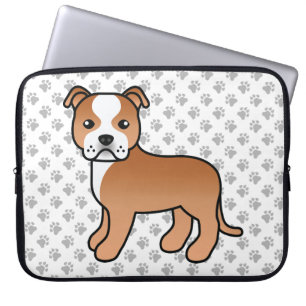 Rode En Witte Staffie Schattige Cartoon Hond & Poo Laptop Sleeve