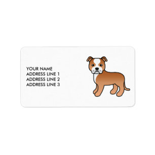 Rode En Witte Staffie Schattige Cartoon Hond & Tek Etiket