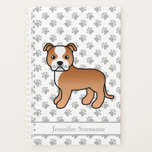 Rode En Witte Staffie Schattige Cartoon Hond & Tek Planner