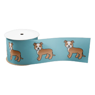 Rode en witte Staffordshire Bull Terrier hond blau Satijnen Lint