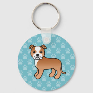 Rode En Witte Staffordshire Bull Terrier Hond Blau Sleutelhanger