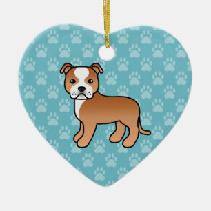 Rode En Witte Staffordshire Bull Terrier Hond Keramisch Ornament