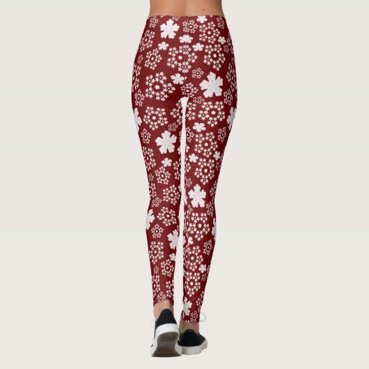Rode en Witte Ster en Sneeuwvlok Winterpatroon Leggings (Achterkant)