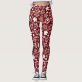 Rode en Witte Ster en Sneeuwvlok Winterpatroon Leggings (Voorkant)