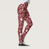 Rode en Witte Ster en Sneeuwvlok Winterpatroon Leggings (Rechts)