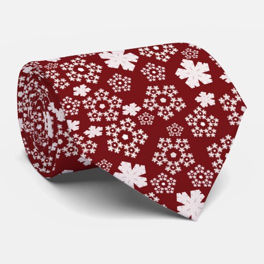 Rode en Witte Ster en Sneeuwvlok Winterpatroon Stropdas (Opgerold)