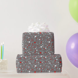 Rode en witte sterren op grijs omslagpapier cadeaupapier