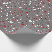 Rode en witte sterren op grijs omslagpapier cadeaupapier (Hoek)