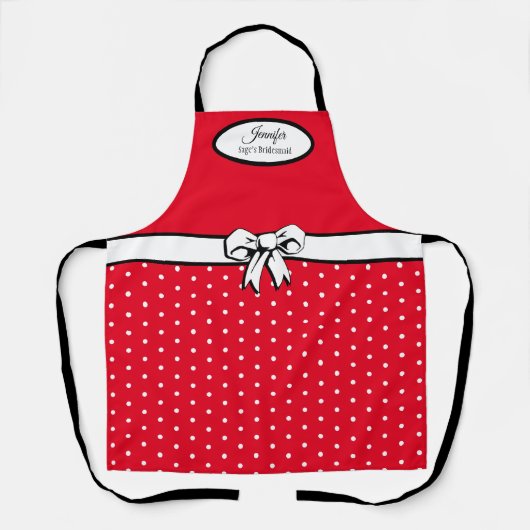 Rode en witte stippen en boog gepersonaliseerd schort (Voorkant)