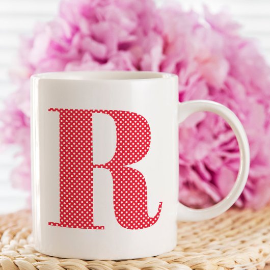 Rode en Witte Stippen Monogram Koffiemok