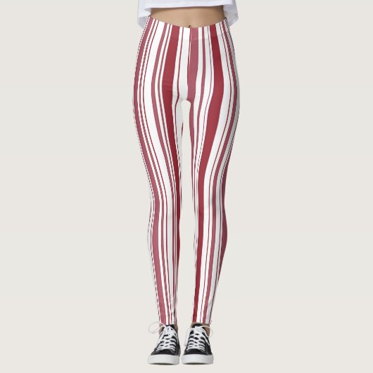 Rode en witte streep kerst Leggings (Voorkant)