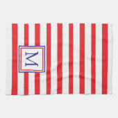 Rode en witte streep met marineblauw monogram theedoek (Horizontaal)