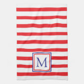 Rode en witte streep met marineblauw monogram theedoek (Verticaal)