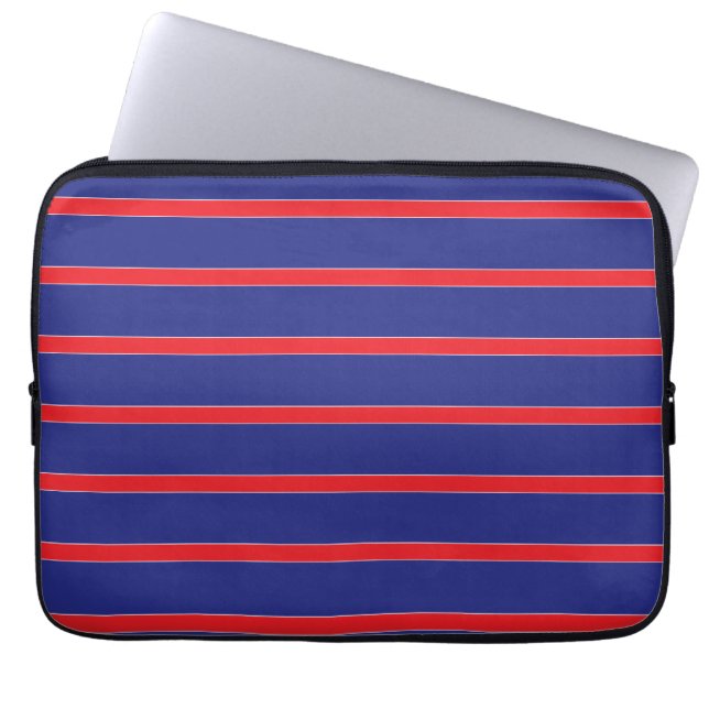 Rode en witte streep op blauw van de marine laptop sleeve (Voorkant)