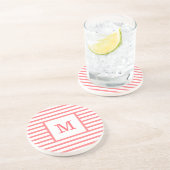 Rode en witte strepen - Aangepaste monogram zandst Zandsteen Onderzetter (Zijkant)