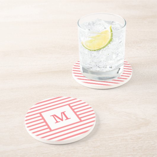 Rode en witte strepen - Aangepaste monogram zandst Zandsteen Onderzetter (Zijkant)