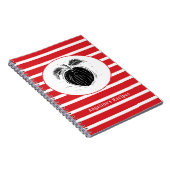 Rode en witte strepen Apple Fruit Woodcut Persoonl Notitieboek (Rechterzijde)