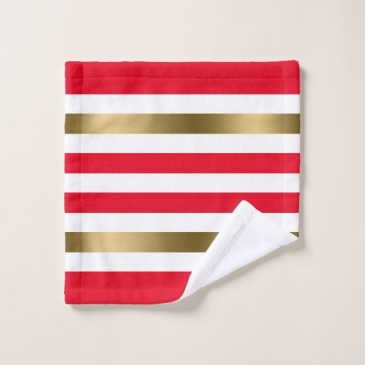 Rode en Witte Strepen Gouden Accenten, Monogram Bad Handdoek (Wasdoekje)