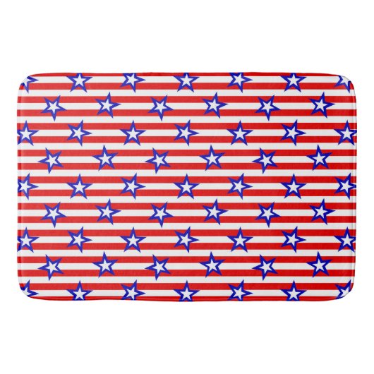 Rode en witte strepen met blauwe en witte sterren badmat (Voorkant)