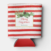 Rode en witte strepen met gouden en dennenappels blikjeskoeler (Voorkant)