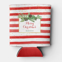 Rode en witte strepen met gouden en dennenappels blikjeskoeler